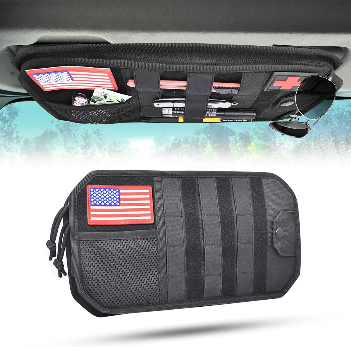 1000D Sun Visor Organizer Fits Most Car, SUVs, and Trucks