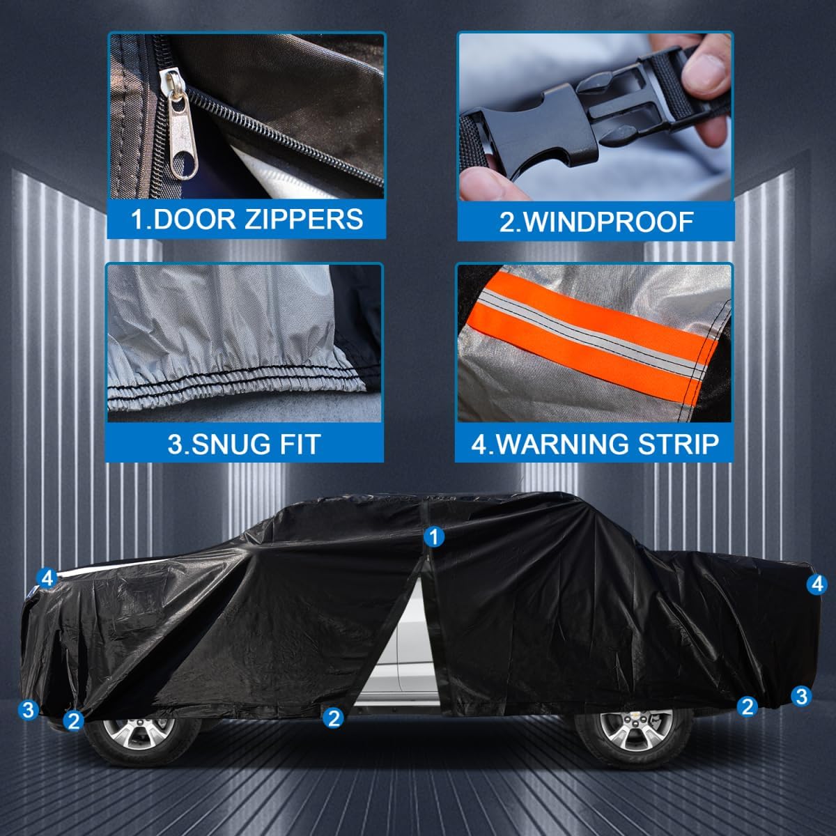 Toyota Tacoma Truck Cover Custom Fit 1995-2026 Access/Double Cab SB (5') with Door Zipper, 12 Layers Full Exterior Pickup Truck Cover Waterproof All Weather, Wind Dust Sun Protector.