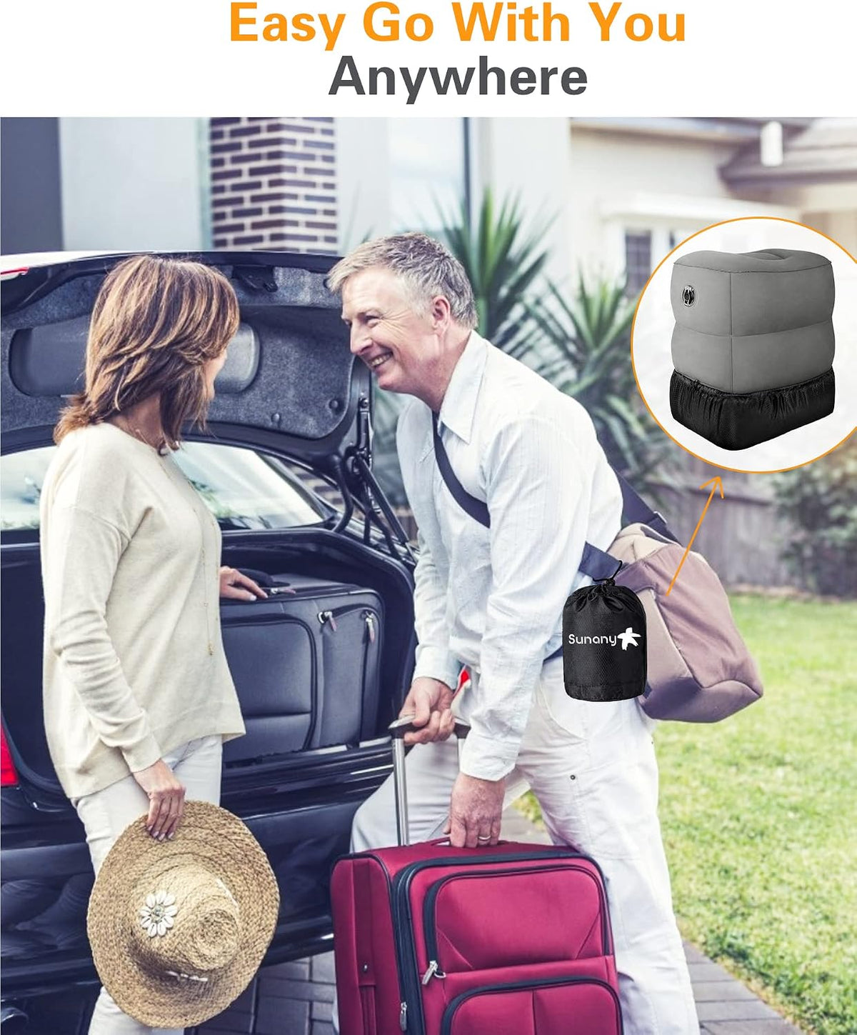Sunany Inflatable Foot Rest Pillow for Airplane Travel, Adjustable Height for Kids/Adults to Sleep While Traveling, Suitable for Airplane, Office, Home, Trains, Cars and Any Travel（Dark Grey）