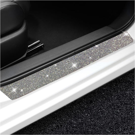 2 PCS Bling Car Door Sill Protector, Rhinestone Auto Door Entry Guard Anti-Scratch Protective Strip, Sparkling Anti-Collision Threshold Bumper Scuff Sticker for Most Cars (Colorful, 2.75 Inch)