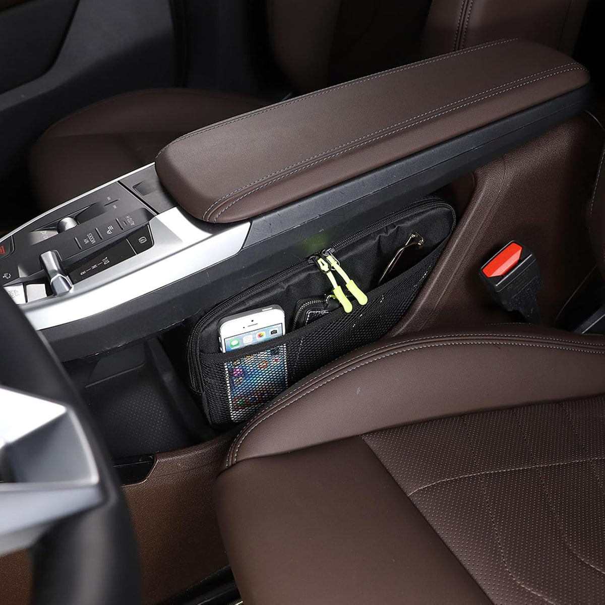 Car Storage Box Compatible with BMW X1 U11 2023 2024 2025 Lower Console Organizer Tray, Oxford cloth material Under Console storage bag Interior Accessories (Black)