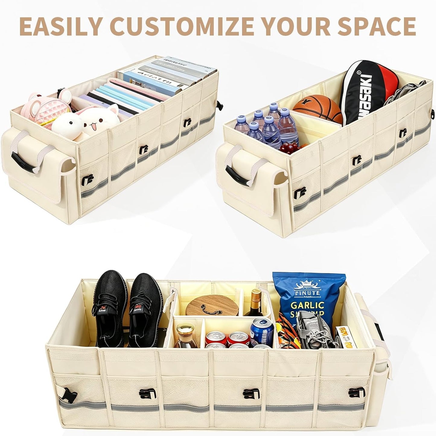 GDNasist Car Trunk Organizer and Storage with Lid & Removable Cooler Bag, Car Accessories 6 Removable Dividers for Custom Space, Collapsible Trunk Organizers Interior for SUV & Sedan, Large