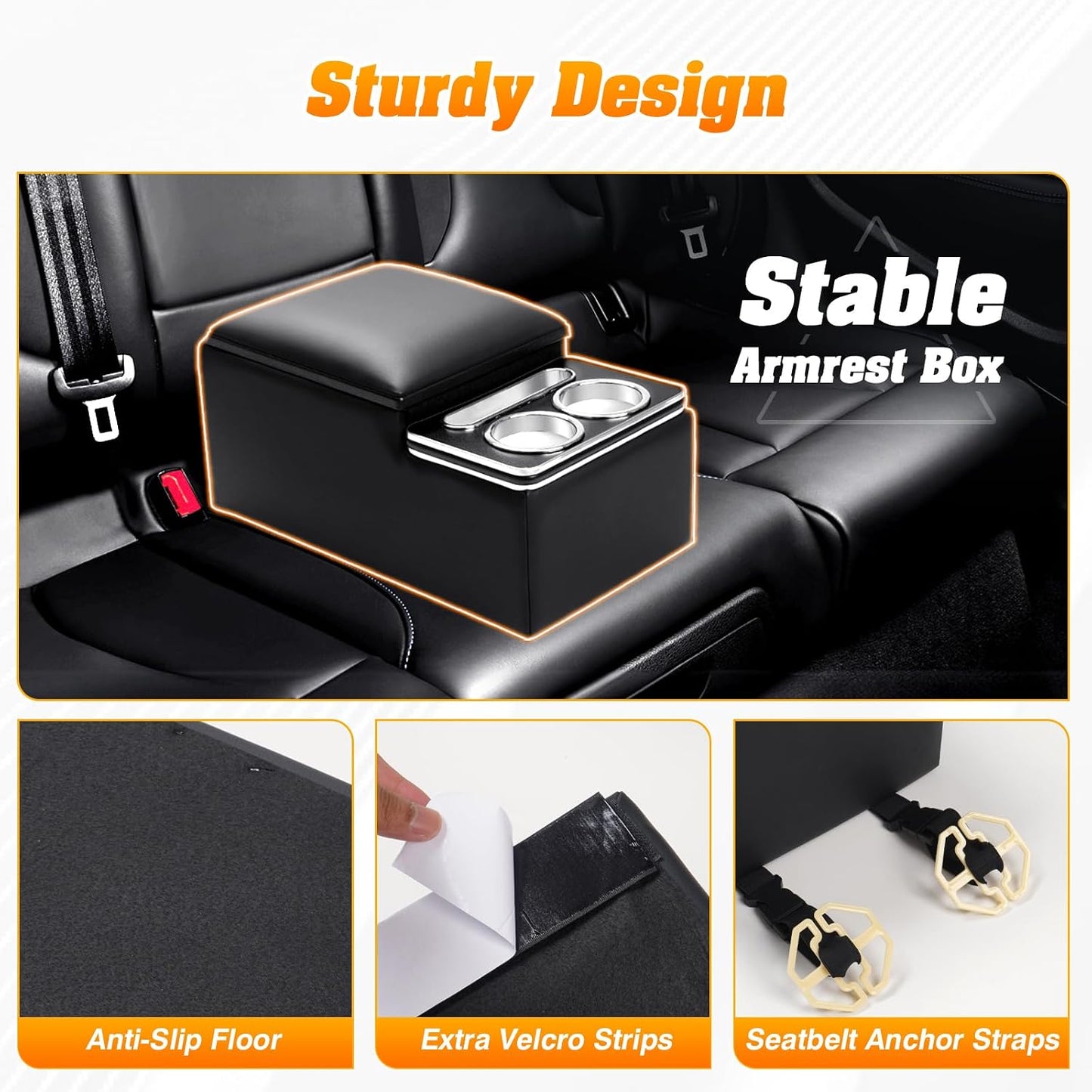 Upgraded Bench Seat Center Console with Cup Holder & Phone Holder, Universal Car Armrest Storage Box Organizer for Truck & Van & SUV Automotive Central Console for Back Bench Seat