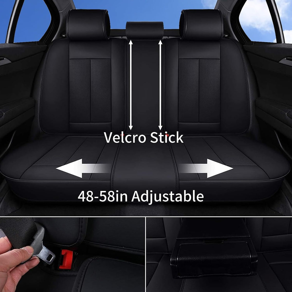Coverado Seat Covers Full Set, Black Seat Covers for Cars 5 Seats, Car Seat Protector, Waterproof Nappa Leather Car Seat Cushion, Front and Rear Car Seat Cover Fit for Most Sedans SUV Pick-up Truck