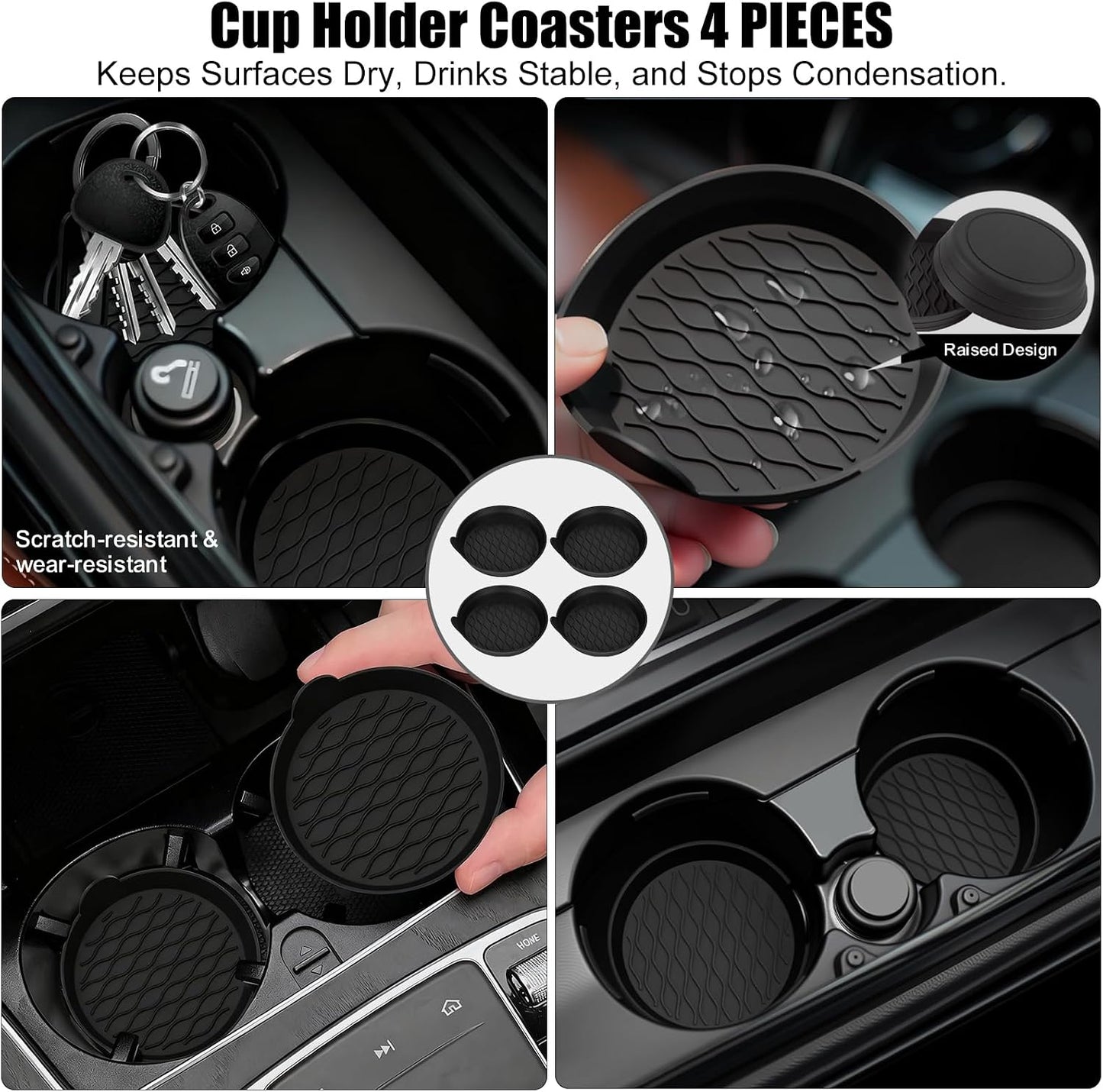 Upgraded 10Pcs Organizer Kit for Chevy Trax Accessories 2024 2025 2026, Center Console Tray & Armrest Storage Box, with 4 Cup Holder Inserts and 4 Seat Hooks, ABS Non-Slip Interior Accessories Black