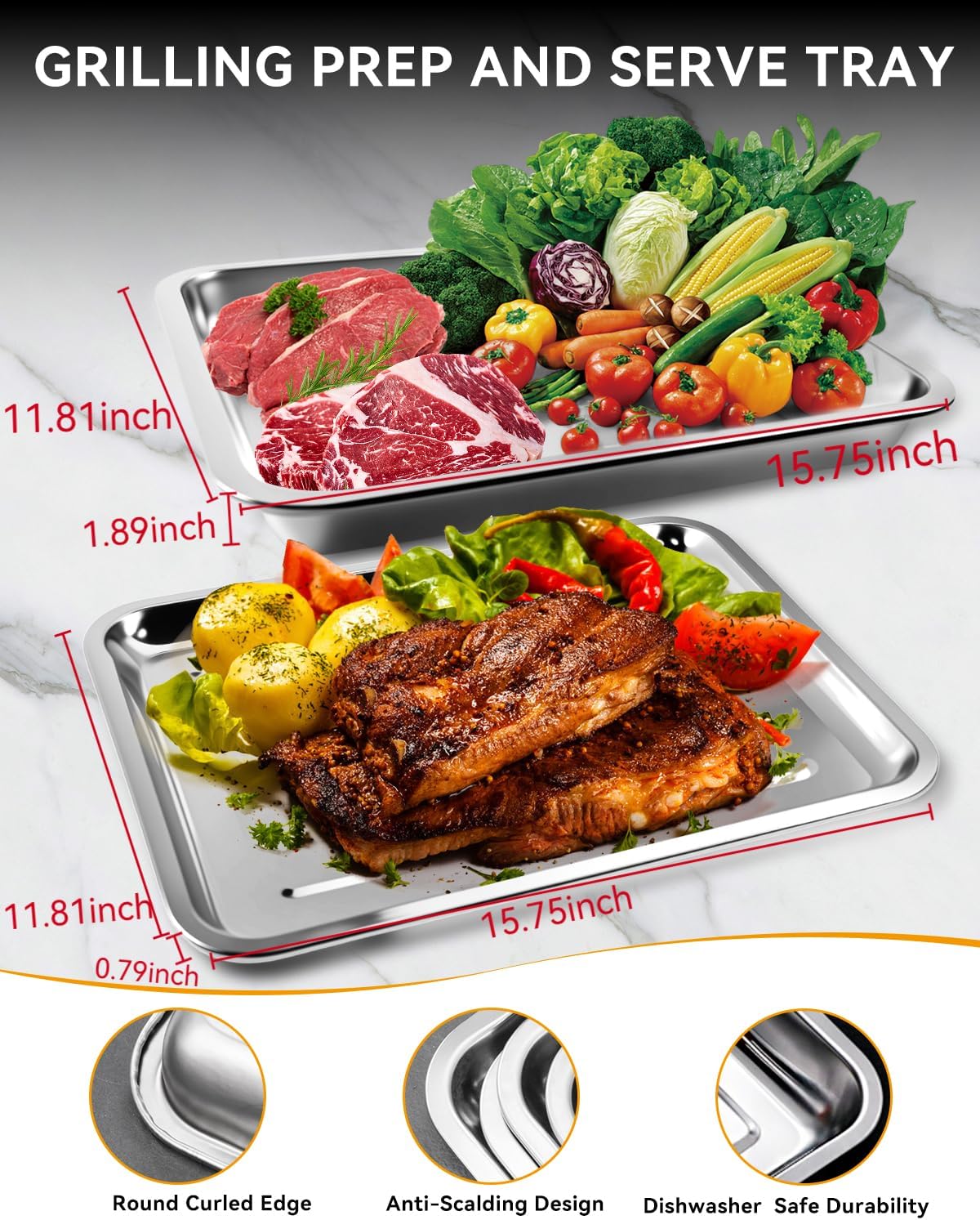 Grill Carry System, grill prep trays 13Pcs,Large Stainless Steel Trays for Food,Stainless Steel Cutting Board & reusable skewers,BBQ Grill Accessories, Grilling Gifts for Men