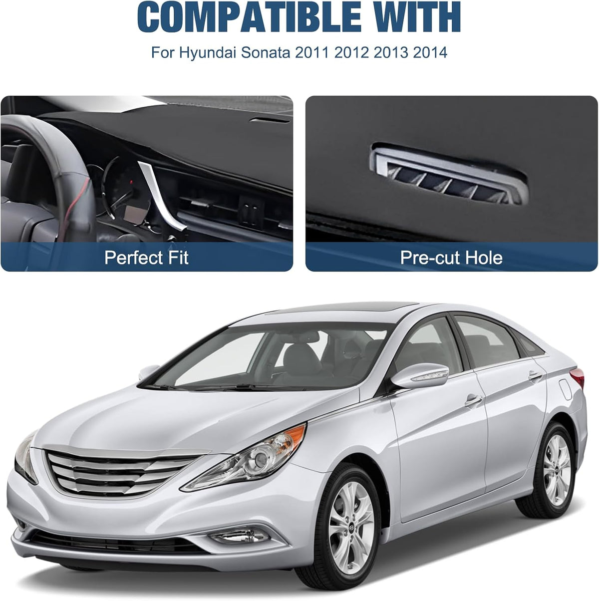 Leather Dashboard Dash Cover Mat Carpet PU Compatible with 2011 2012 2013 2014 Hyundai Sonata