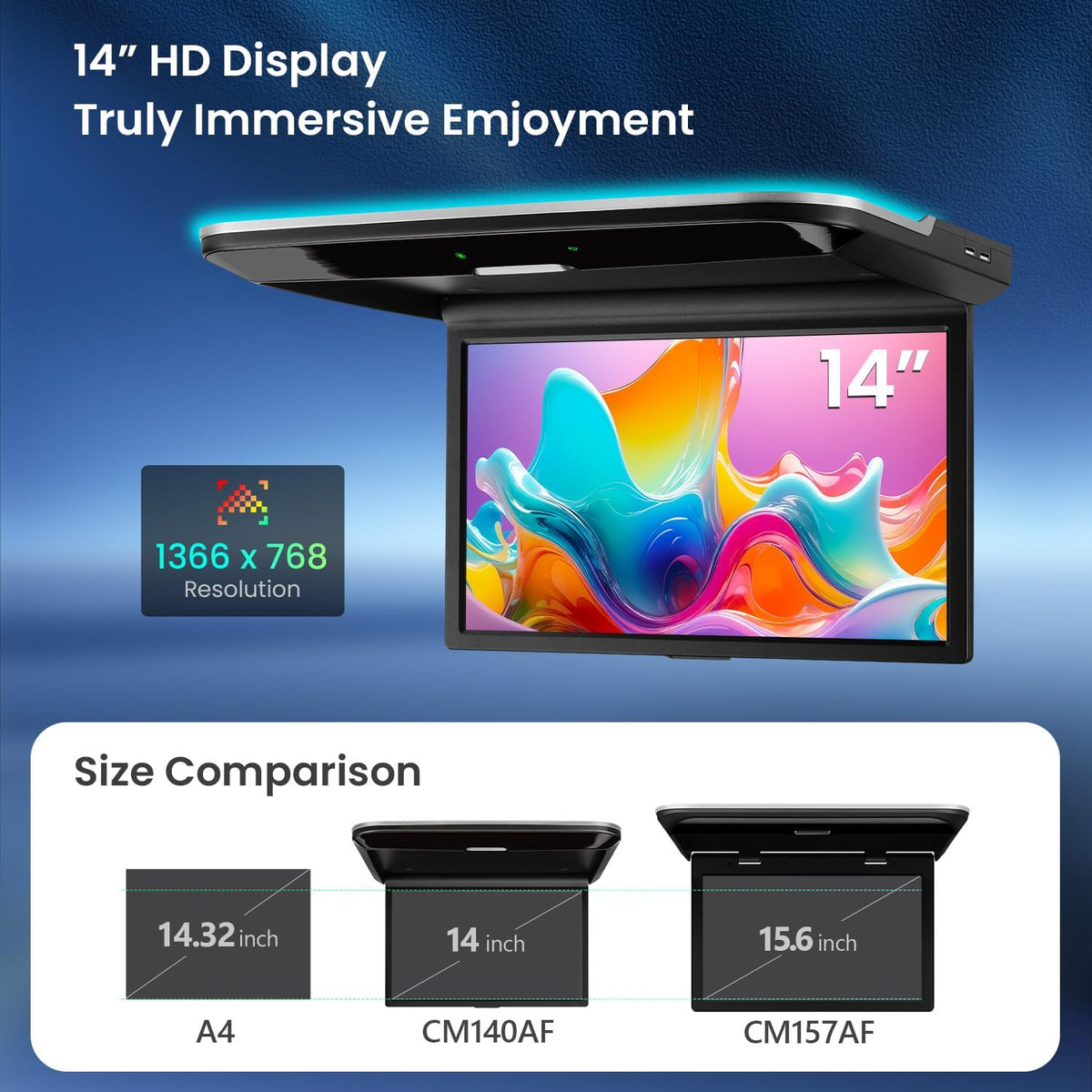 XTRONS 14-Inch Android Car Overhead Player Support HDMI, WiFi, 2GB+32GB