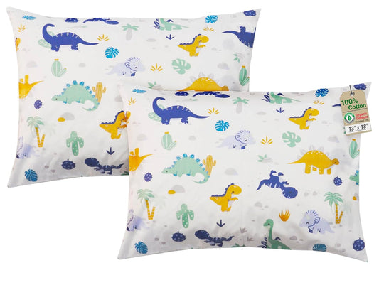 ZPECC Toddler Pillow with Pillowcase 2 Pack - 13x18 Organic Cotton Small Kids Pillow, Soft Breathable Bed Pillows for Sleeping Travel School Nap (Intended for Age 2 and up) Dinosaur