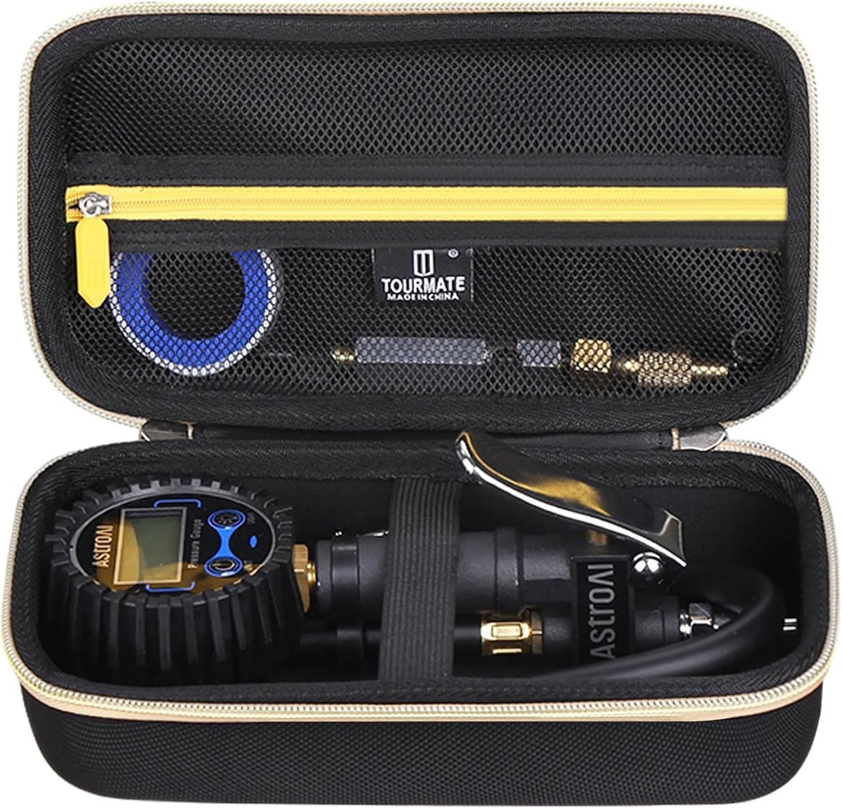 Tourmate Hard Storage Case for JACO Superior Products/FlowPro Digital/FlowPro 2.0 Digital/Tire Pressure Gauge,Travel Case for FlowPro Inflator 60/100/150/200/250 PSI (Only Box) (Black & Gold, M)