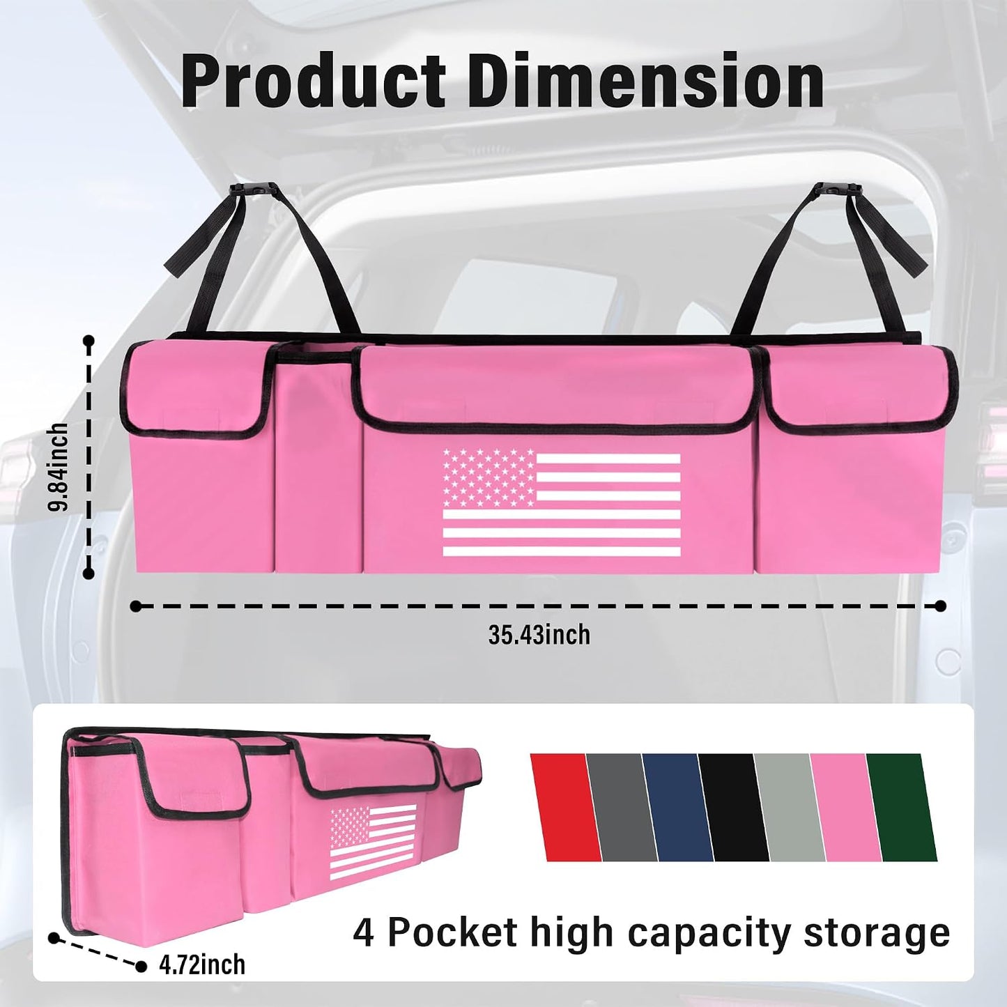 Turcee Car Trunk Organizer,Large Capacity Car Storage Organizer with US Flag Design,Hanging Foldable Car Organizers and Storage Car Interior Accessories (Pink)
