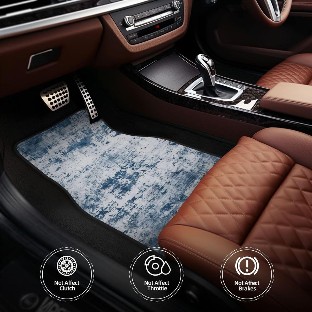 Premium Linen Modern Car Floor Mats Full Set |Mist Blue Abstract Distressed Car Decor for Women,Men | Waterproof All-Weather Universal Fit for SUV, Sedan | Luxury Car Accessories, Non-Slip