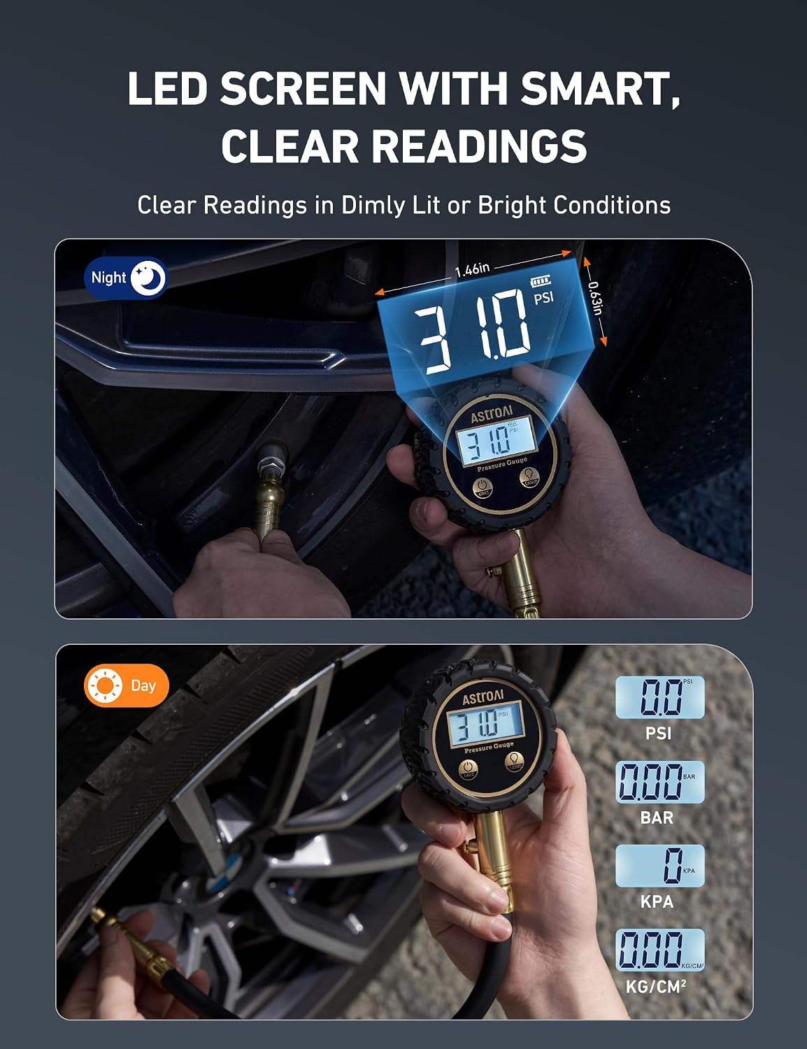 AstroAI Pro Digital Tire Pressure Gauge 3-250PSI ANSI B40.7 Grade 2A (±0.5%), Tire Gauge for Tire Pressure, Solid Brass with Rubber Hose, Air Bleeder Valve and Backlit LED, Car Accessories