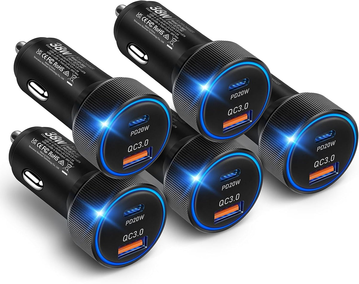 Car Chargers, Dual Ports USB C & USB-A Cigarette Lighter Adapter Multipack,