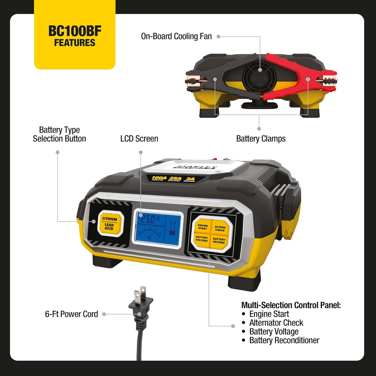 Stanley BC100BF 100 Amp Battery Charger for Vehicles