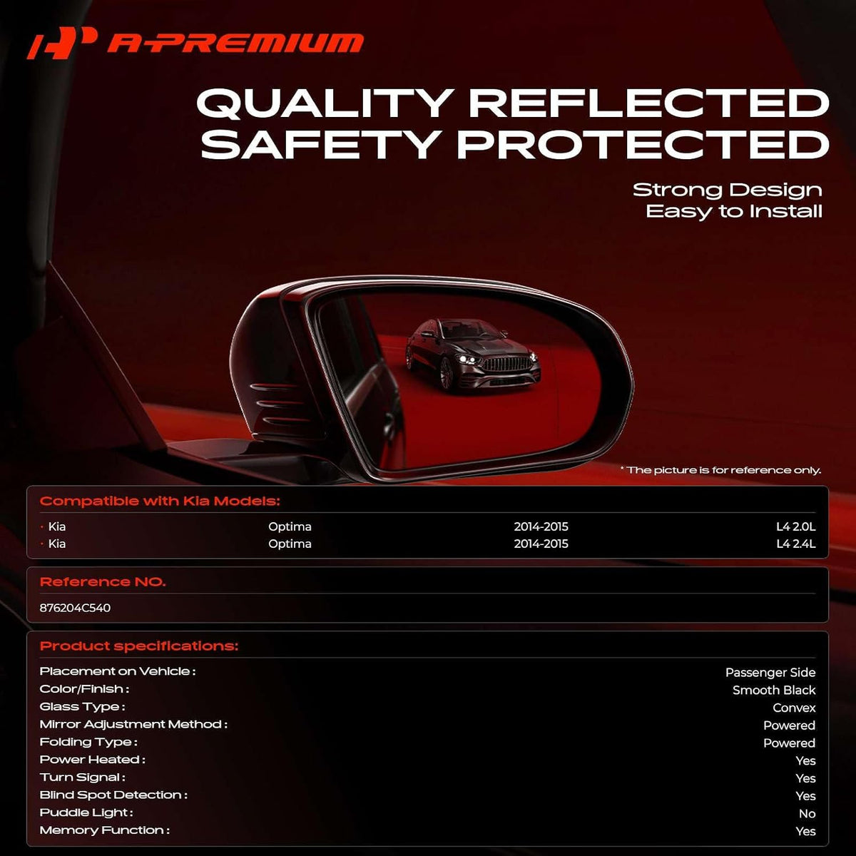 A-Premium Passenger Side Power Door Mirror Compatible with Kia