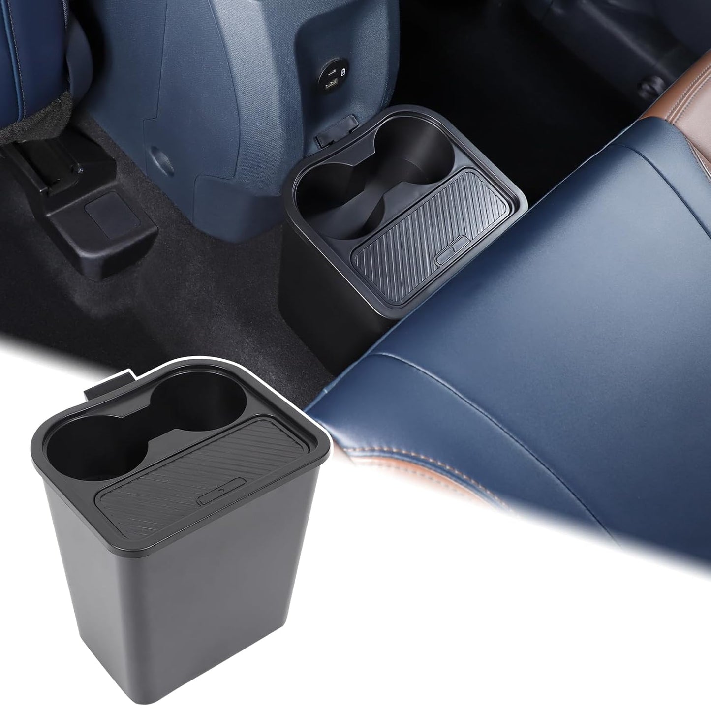 Aunginsy Rear Seat Trash Can Compatible with Ford Maverick 2022-2026, Multi-Function Trash Can with Cup Holder Trash Bin Extra Rear Storage Box Insert Organizer Tray Removable FITS Slot Accessories