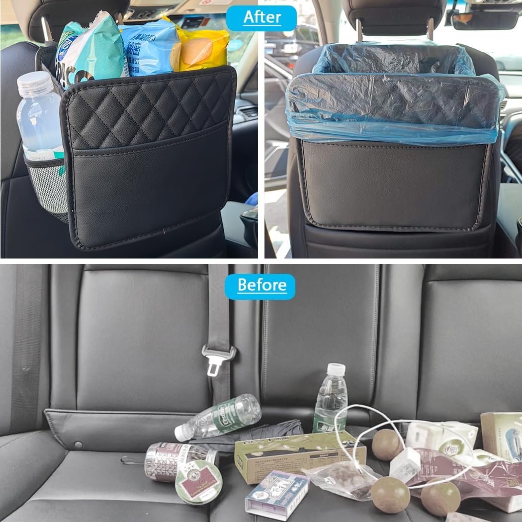Car Seat Back Organizer, Hanging PU Leather Car Storage Bag, Compatible with Most Vehicles Interior Accessories Organizer