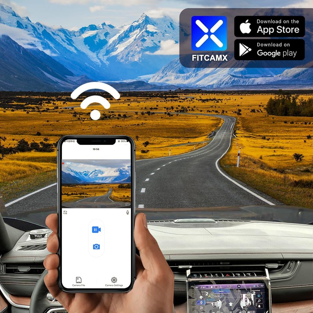 Fitcamx 4K Dash Cam Suitable for Jeep Grand Cherokee L 2023-2025 4XE (HD2-0513), OEM Factory Look, 2160P UHD Video, Built-in WiFi & APP, Loop Recording, Gravity Sensor, Easy to Install, 64GB Card