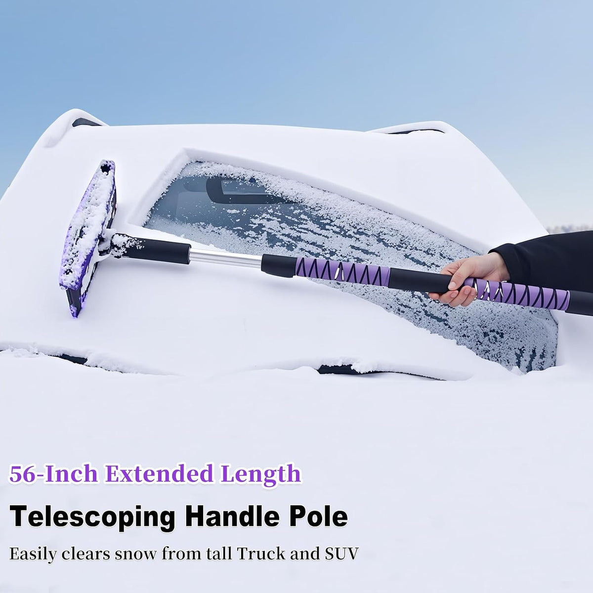 HEEYA 56 Inch Truck Snow Brush and Ice Scraper, Heavy Duty Snow Broom