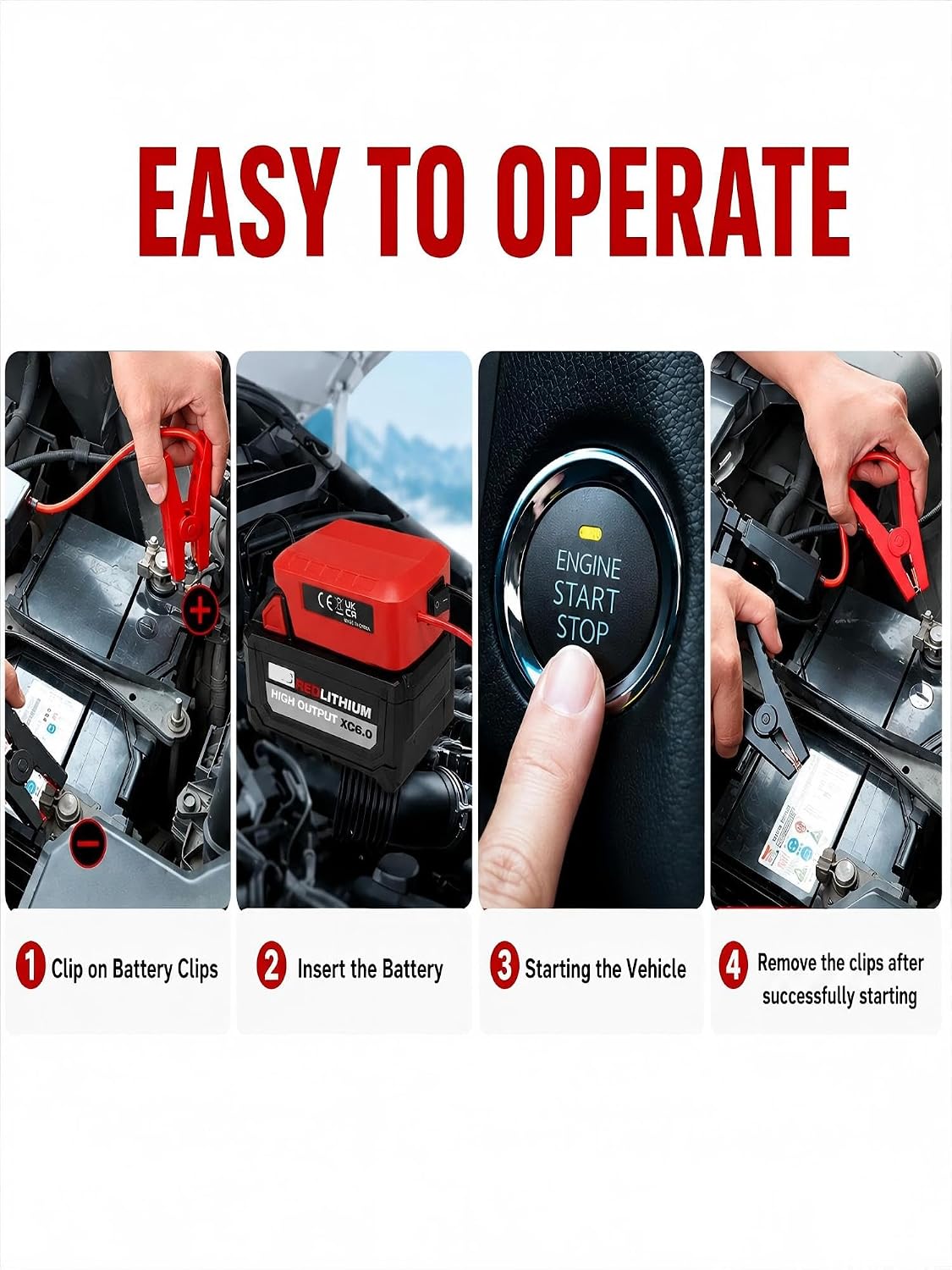 Battery Jumper Adapter for Milwaukee 18V Batteries, Portable Car Emergency Starter Cable with Safety Protection, Vehicle Rescue Tool