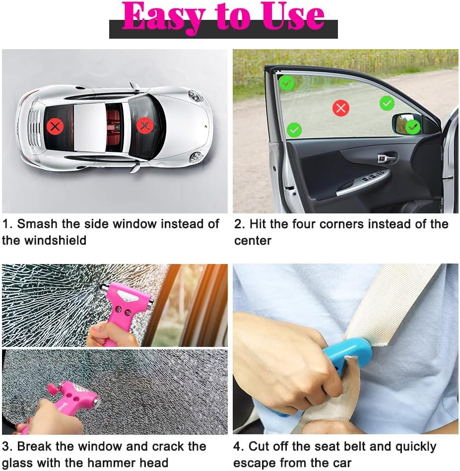 SINSEN Car Safety Hammer, Automotive Window Breaker and Seatbelt Cutter for Women, Roadside Emergency Kit, 3 in 1 Escape Tools, Road Trip Essential and Must Haves (1, Blue)