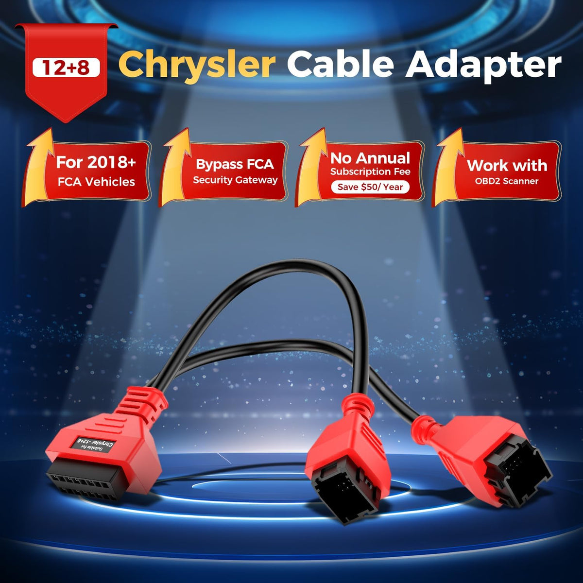 OBD2 12+8 Adapter for Chrysler, 12 8 OBD II Security Gateway Bypass Cable