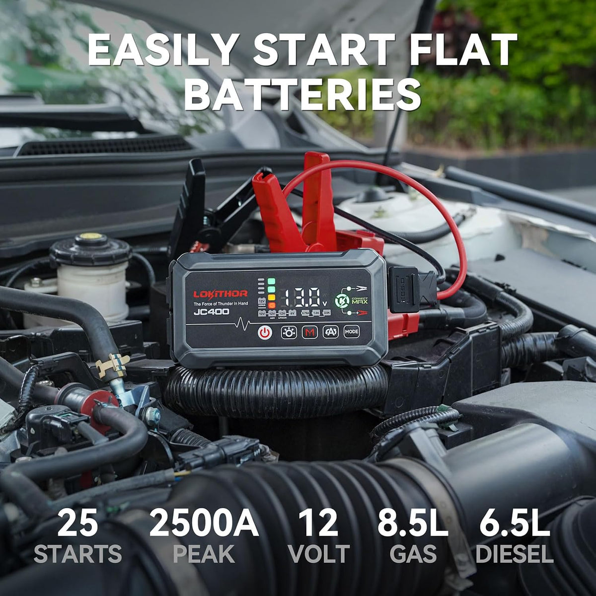 LOKITHOR JC400 2A/1A/750mA 6/12V Car Battery Charger & 2500A Jump Starter