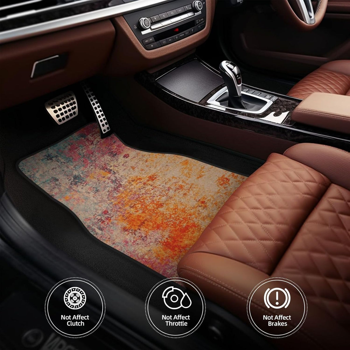 Luxury Car Floor Mats Full Set | Car Decor for Men Women | Modern Rug Pattern | Heavy Duty All-Weather Universal Rubber Liners | Non-Slip & Odor-Free