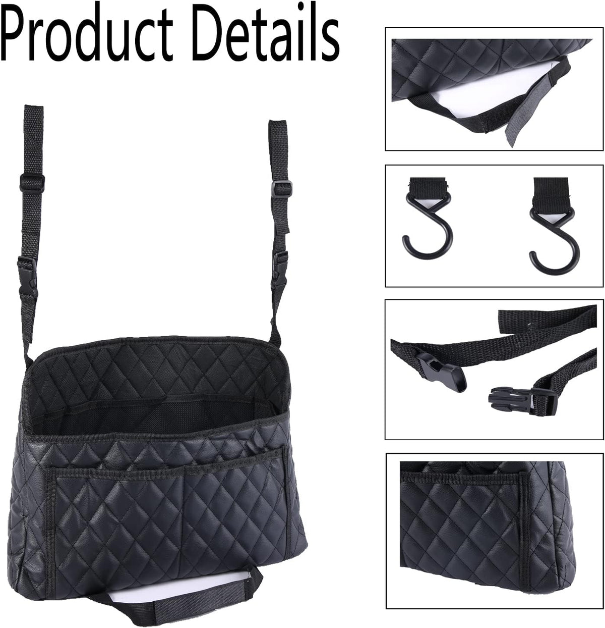 Car Pocket Handbag Holder - Leather Seat Back Organizer Barrier for Backseat Pet, Kids - Black