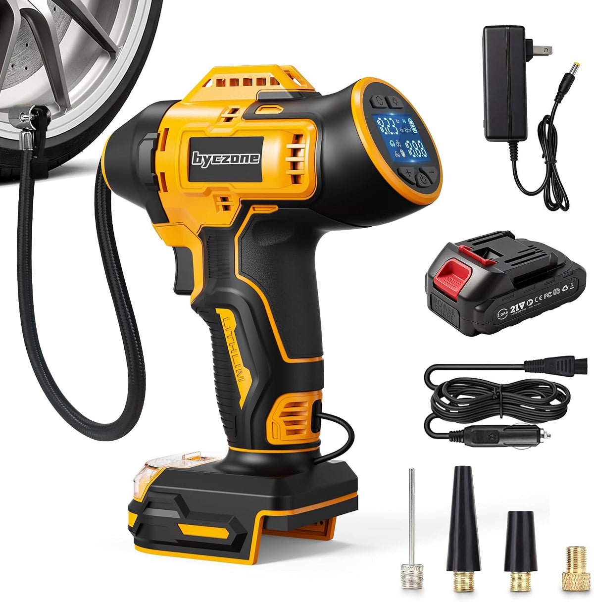 160 PSI Cordless Tire Inflator, 12V DC Dual Power, 2000mAh Battery