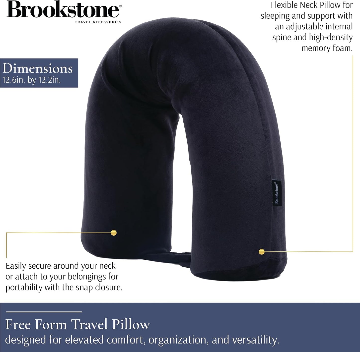 Brookstone Free Form Travel Pillow - Lightweight Flexible Memory Foam Travel Neck Pillow for Sleeping, Car, Airplane & Travel Support, Size: One Size, Black