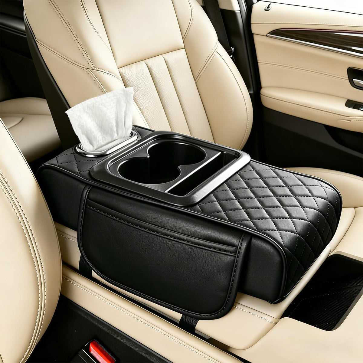 SAMPUSS 5-in-1 Center Console Cover Organizer Car Cup Holder Tissue Holder