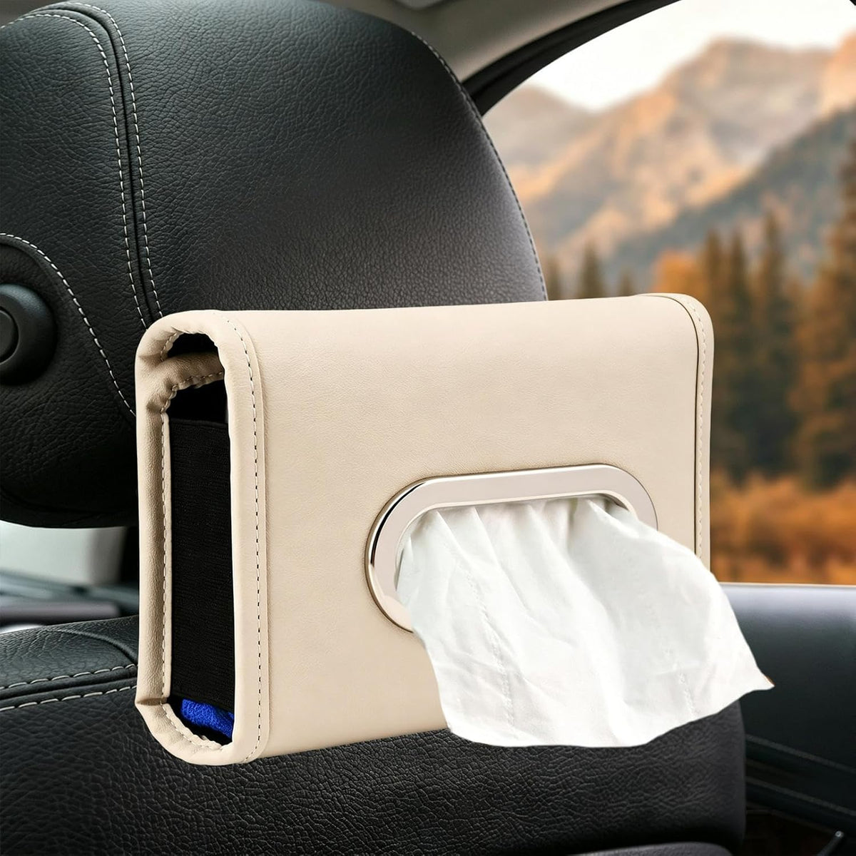 Car Tissue Holder,PU Leather Tissue Box Cover Keep Car Tidy,Backseat Napkin Rectangle Organizer,Napkin Holder for Cars,White,7.1x4.9x3inch