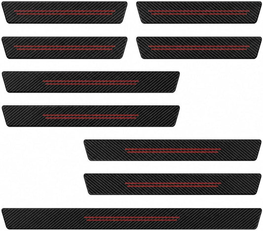 9PCS Carbon Fiber Car Door Entry Guard Sill Protector Cover, Red