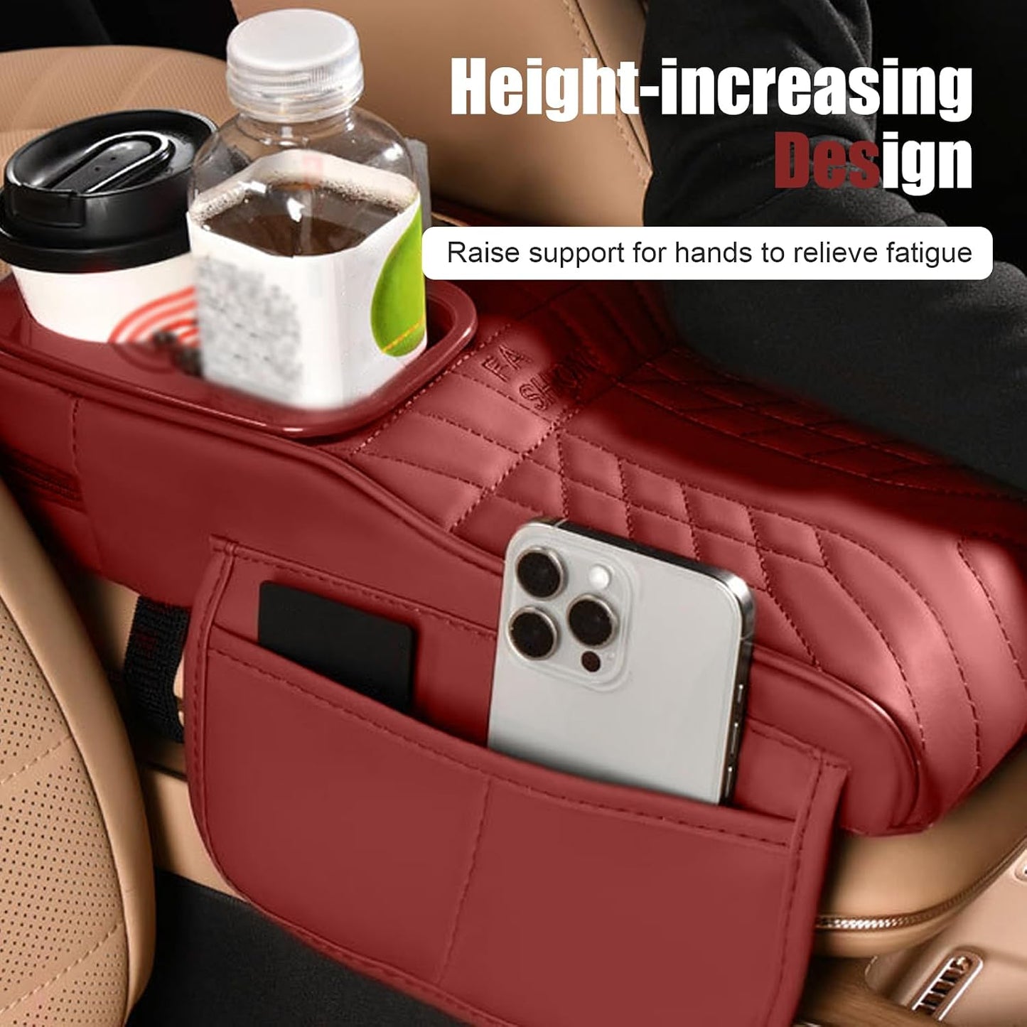 Car Seat Gap Organizer, Car Interior Organizer for Seat Gap Storage, Leather Multi-Functional Storage Box with Tissues, Universal for Most Cars (Red)