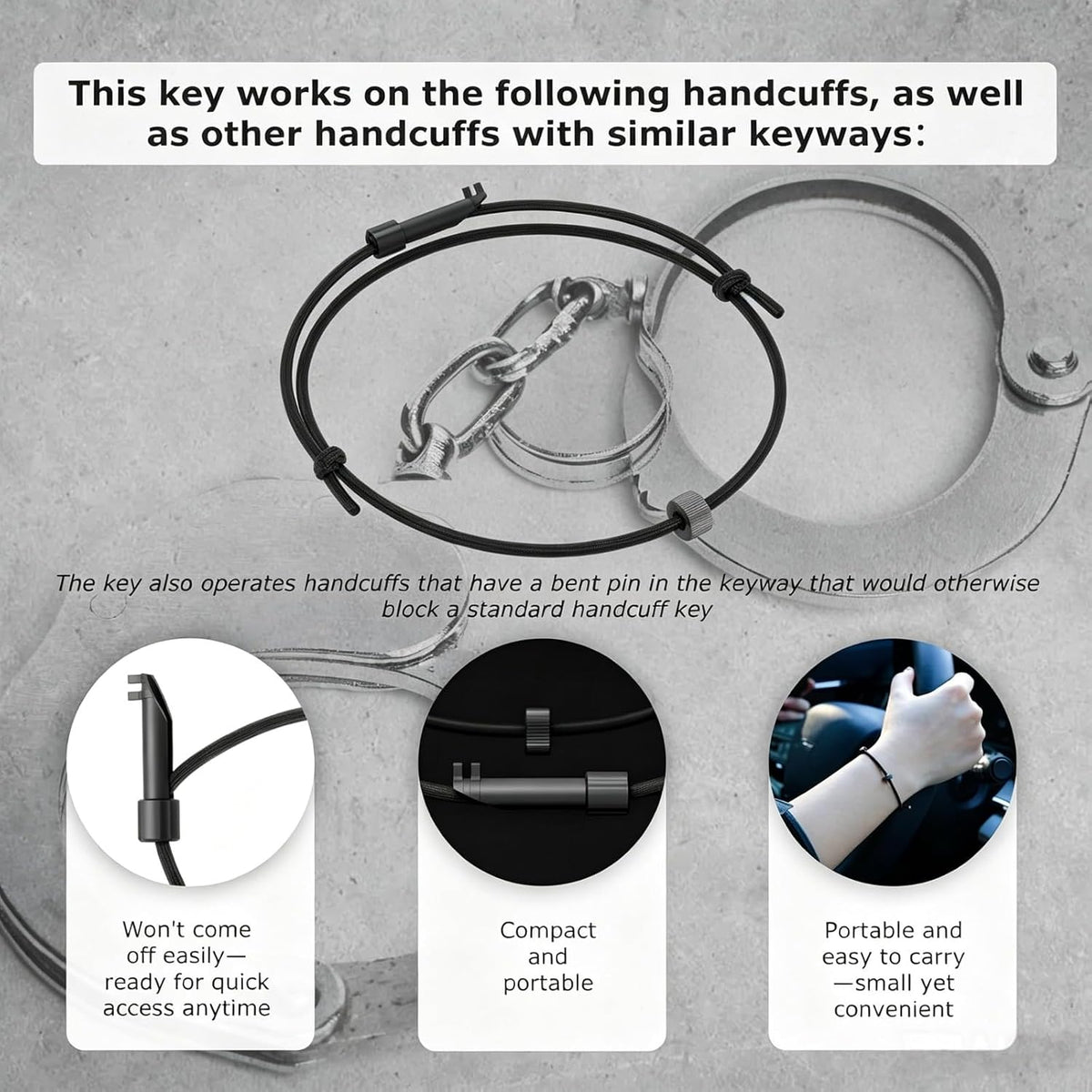 Car Window Breaker Wrist Strap with Handcuff Key & Emergency Whistle