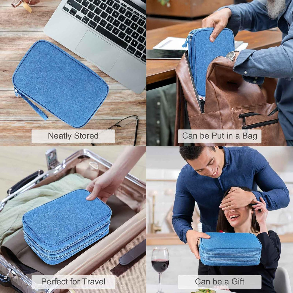FYY Electronic Organizer, Travel Tech Pouch Bag, Large, Cyan