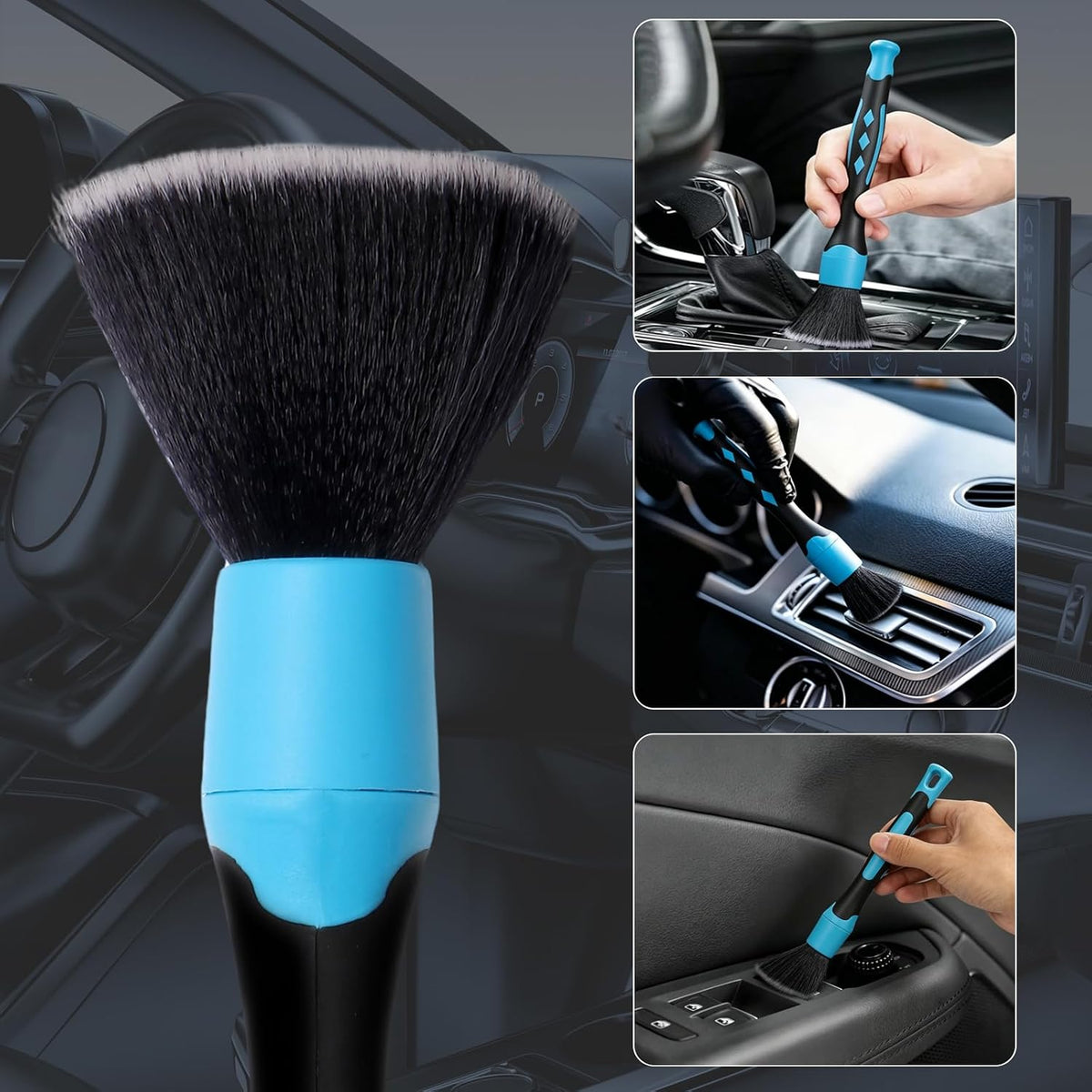 Car Duster Brush, Soft Car Interior Detailing Kit, Easy to Clean Interior Brush, Exterior Cleaning Tool, Auto Detailing Brushes for Dashboard, Air Vents, Seat Crevices, Skylight, Wheels & Tires