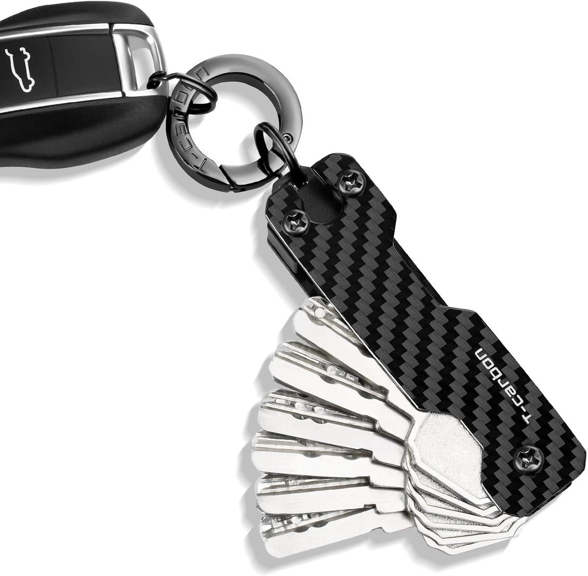 T-carbon Carbon Fiber Key Organizer, Compact Holder for 2-6 Keys, Black