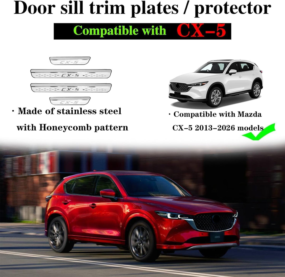 Steel Chrome Door Sill Protector for Mazda CX-5 2013-2025, Honeycomb-Pattern Accessories Plates Cover Auto Interior Accessory Kick Panels Trim Guard