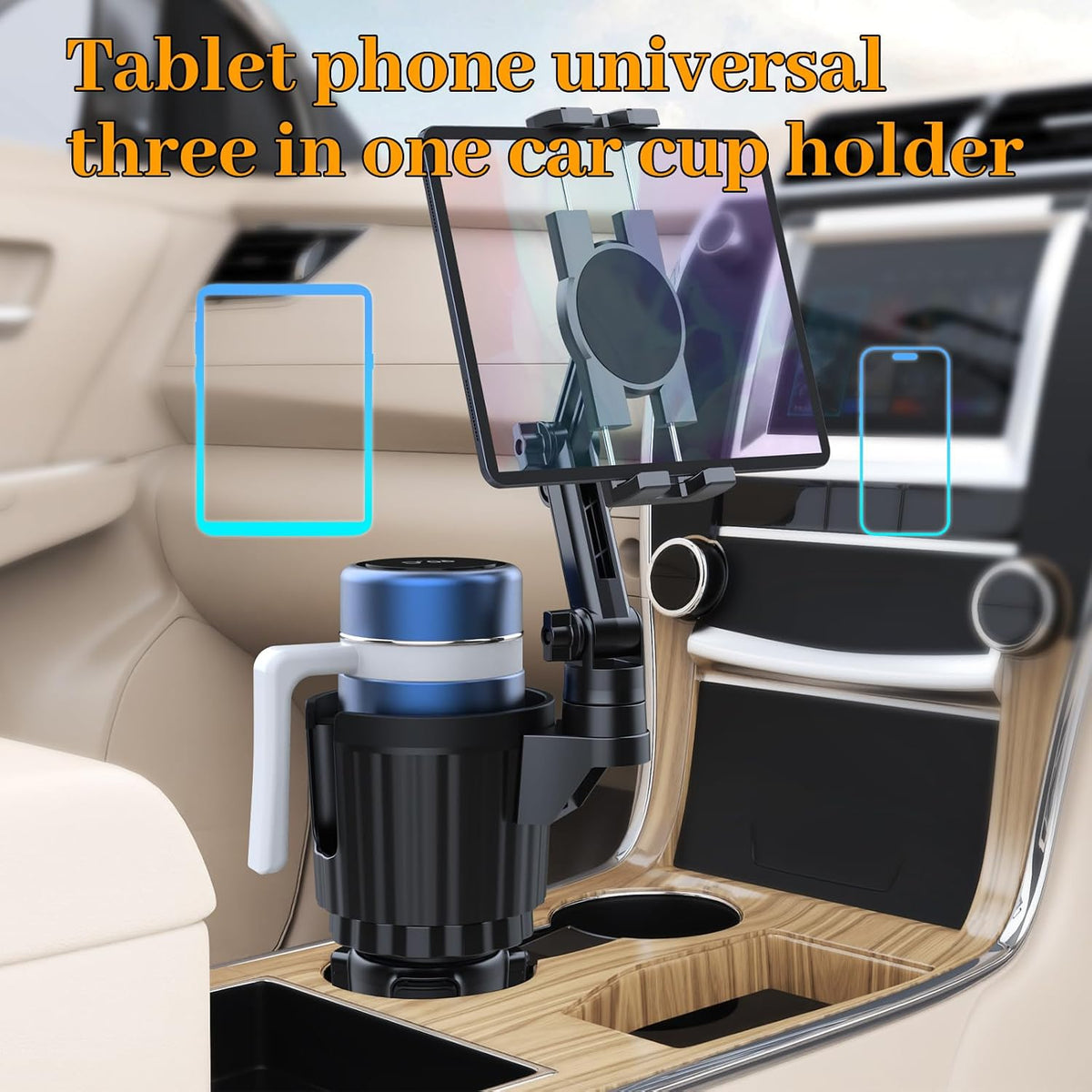 Cup Holder Car Tablet Mount forTruck-Phone Tablet Mount, 360° Rotation Cup Holder Expander for 10-40oz Drink Bottles Mugs, Universal Tablet Phone Holder Fits 4.5"-13" Smartphone & Tablet