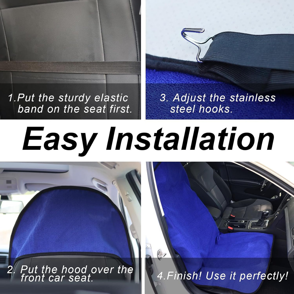 Sweat Towel Car Seat Cover Protector Front Seats for Gym Workout, Running, Swimming, Beach and Hiking, Waterproof Universal Seat Cover for Car, Trucks, Van & SUV (2, Pure Blue, Front)
