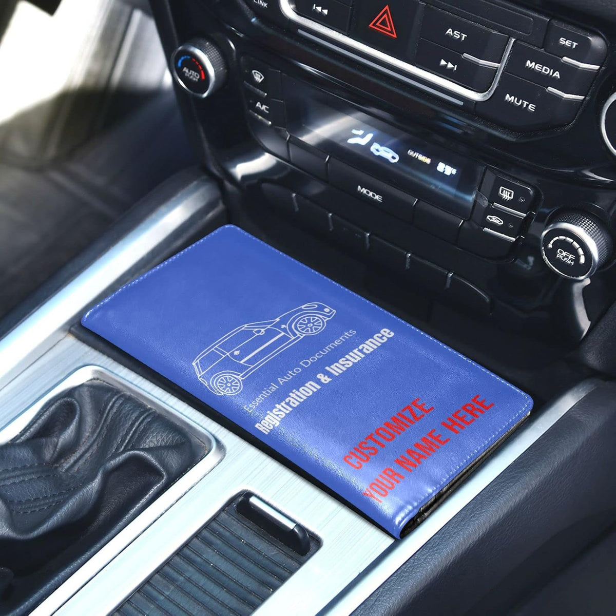 Custom Car Registration and Insurance Card Holder Personalized Leather Glove Box Organize Men Women Wallet Accessories Case for Cards, Essential Document Driver License Royal Blue