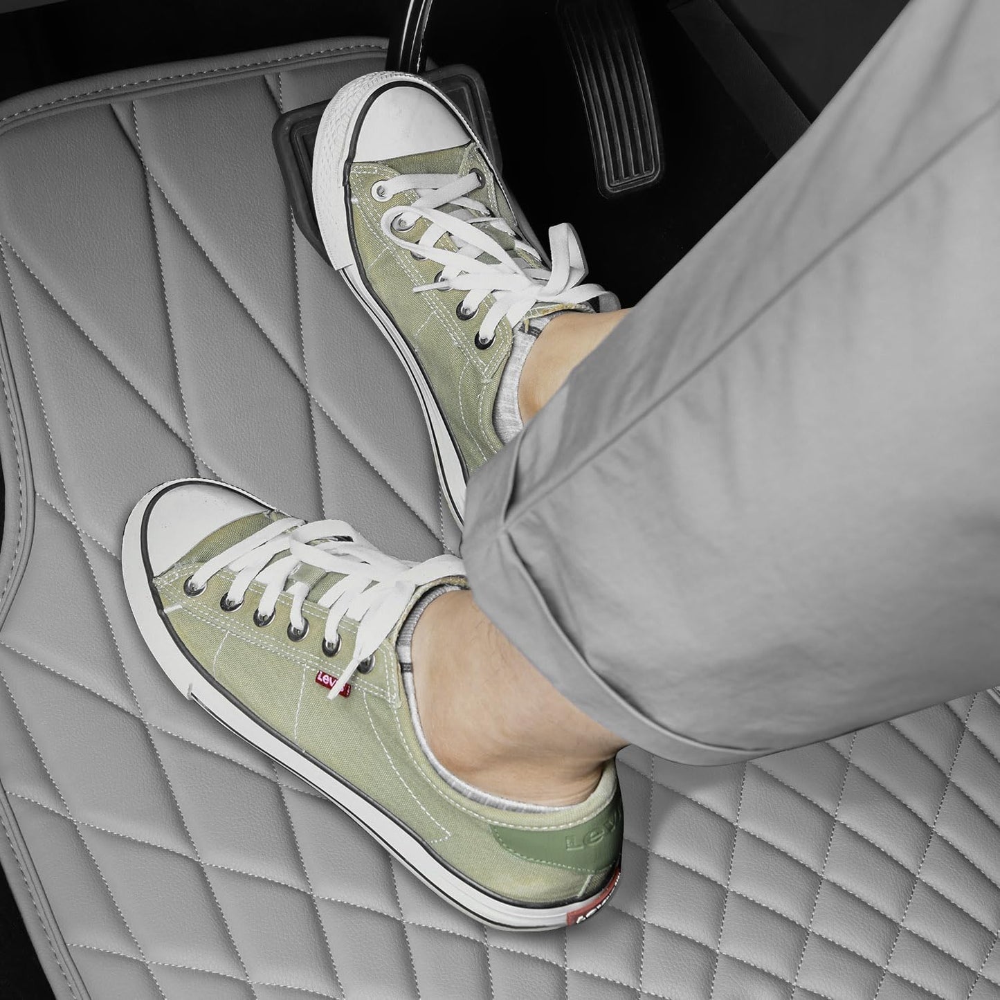 CAR PASS Luxury Faux Leather Floor Mats for Cars, Waterproof All Weather Car Mats Full Set, Anti-Slip Deluxe Automotive Floor Mats Universal Fit for Most SUV,Vans,Sedans,Trucks, 4 Piece Gray