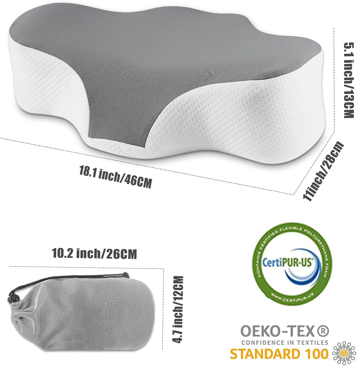 Bespilow Travel Cervical Pillow for Bed Sleeping, Small Memory Foam Neck Pillow with Cooling Washable Cover, Compact Ergonomic Neck Support Pillows for Car Camping, RV, Road Trip & Passenger Seat