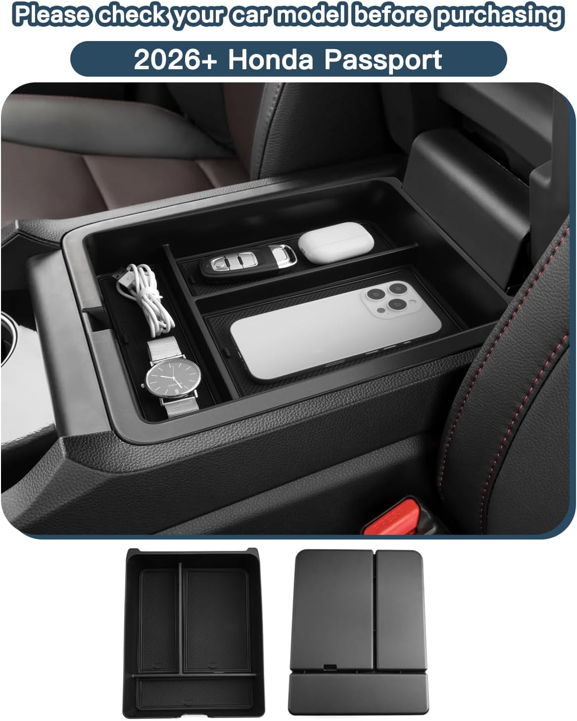 Ruiya 2026 Passport Center Console Organizer,for Honda Passport 2026 Accessories ABS Material Middle Console Glove Tray Compatible with 2026 Honda Passport RTL/TrailSport/TrailSport Elite