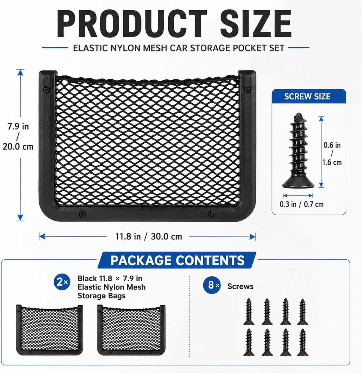 2 Pcs Framed Storage Net Pocket, 12 x 8 Inch Car Storage Net