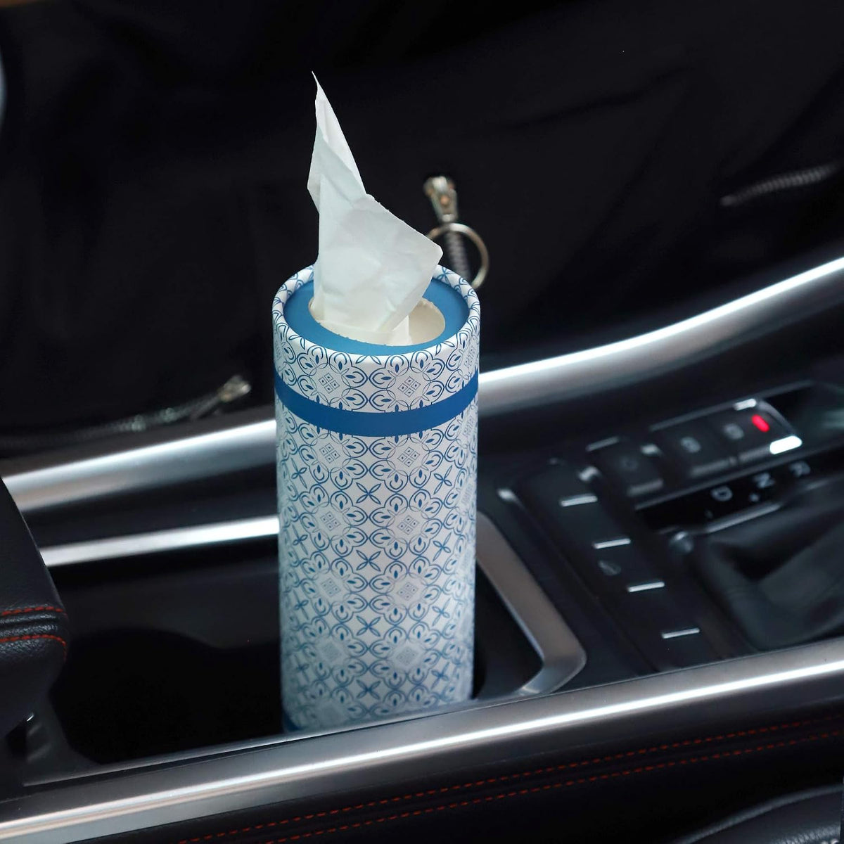 Car Tissues Holder with Facial Tissues - 4 PK - Travel Tissue Tubes Box Container Perfect Fit for Car Cup Holder Car Tissues Cylinder (Blue)