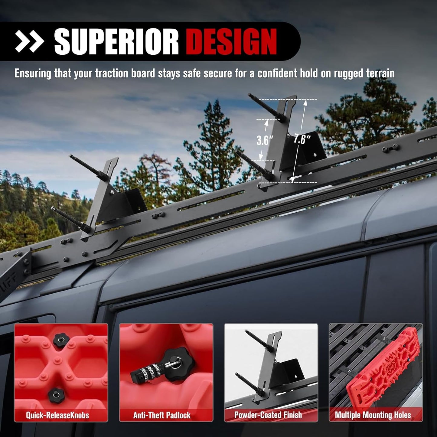 FieryRed Recovery Track Board Mounting Kit, Universal Traction Boards Mount Bracket, Side Mount for Roof Platform Rack with Lock for Overland Vehicle Roof Platform
